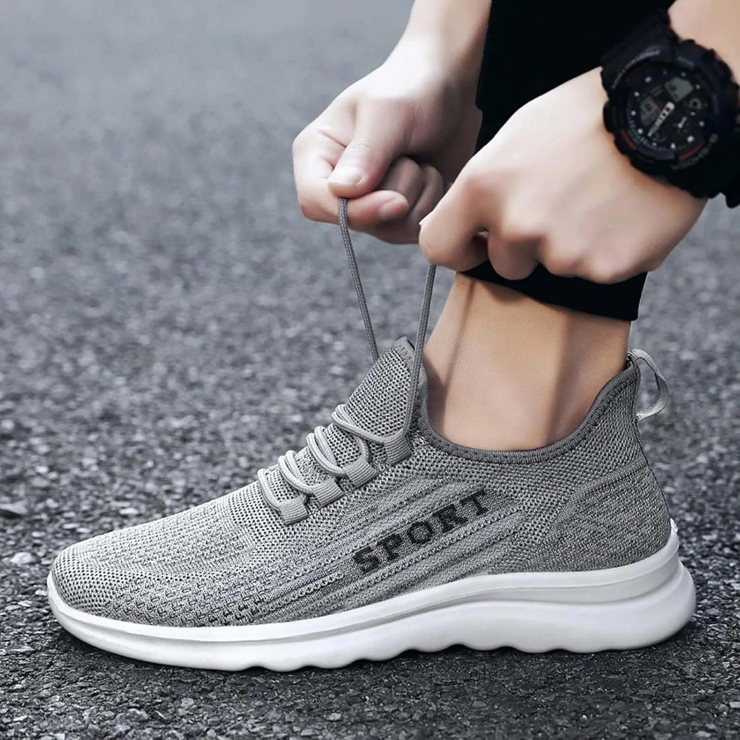 Men's Non Slip Tennis Sneakers Lightweight Breathable Slip On Running Shoe Memory Foam Versatile Shoes for Men
