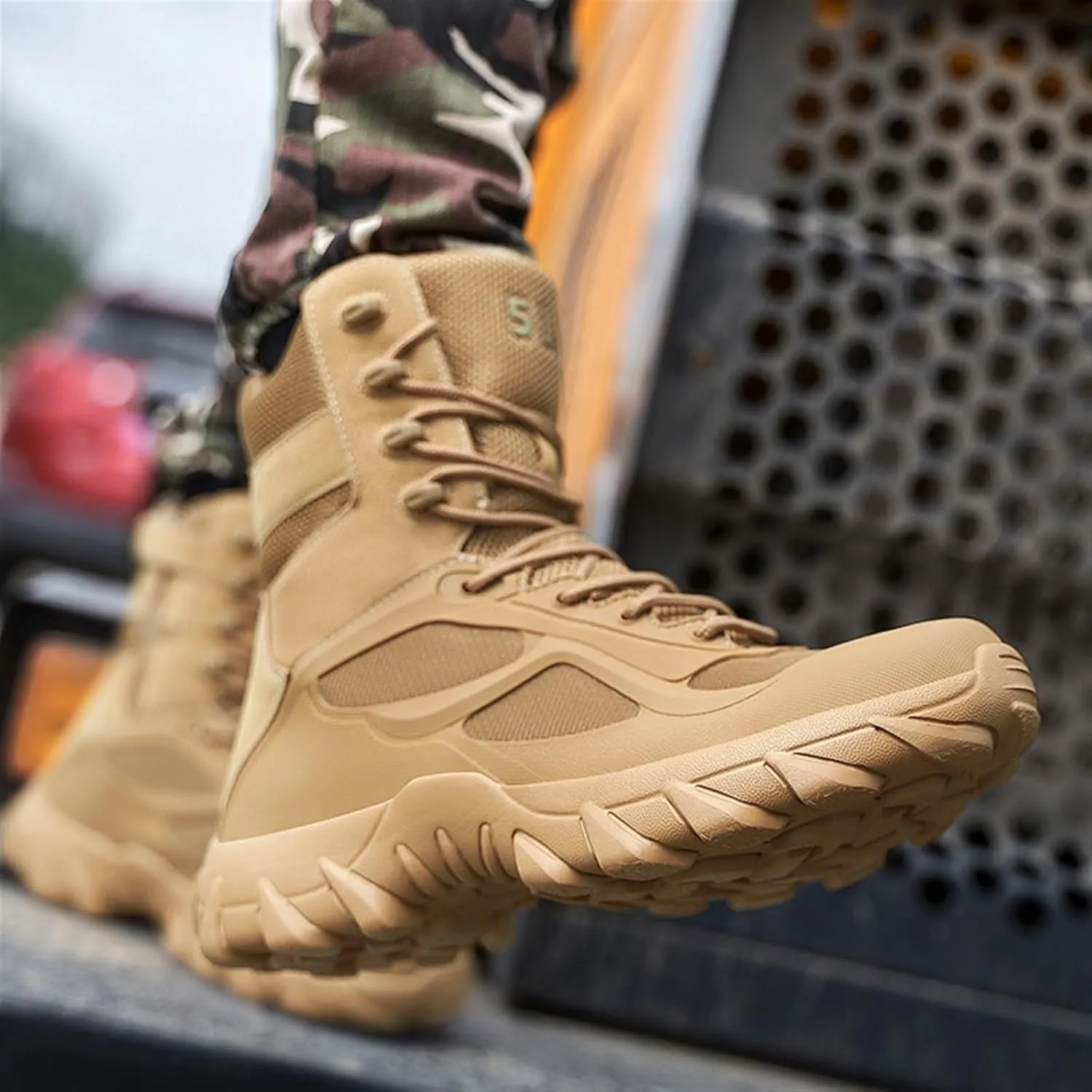 Men's Plus Size Side Zip Non Slip Durable Breathable Combat Boots, Resistant Combat Sneakers Shoes, Wide Toe Box Anti Kick and Anti-Collision Combat Outdoor Boot, for Hiking