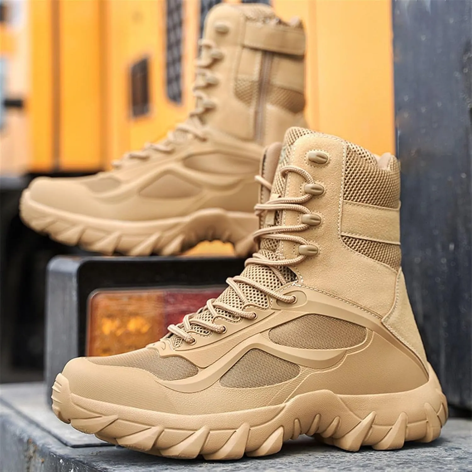 Men's Plus Size Side Zip Non Slip Durable Breathable Combat Boots, Resistant Combat Sneakers Shoes, Wide Toe Box Anti Kick and Anti-Collision Combat Outdoor Boot, for Hiking