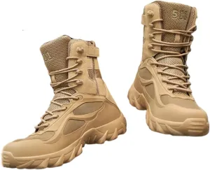 Men's Plus Size Side Zip Non Slip Durable Breathable Combat Boots, Resistant Combat Sneakers Shoes, Wide Toe Box Anti Kick and Anti-Collision Combat Outdoor Boot, for Hiking