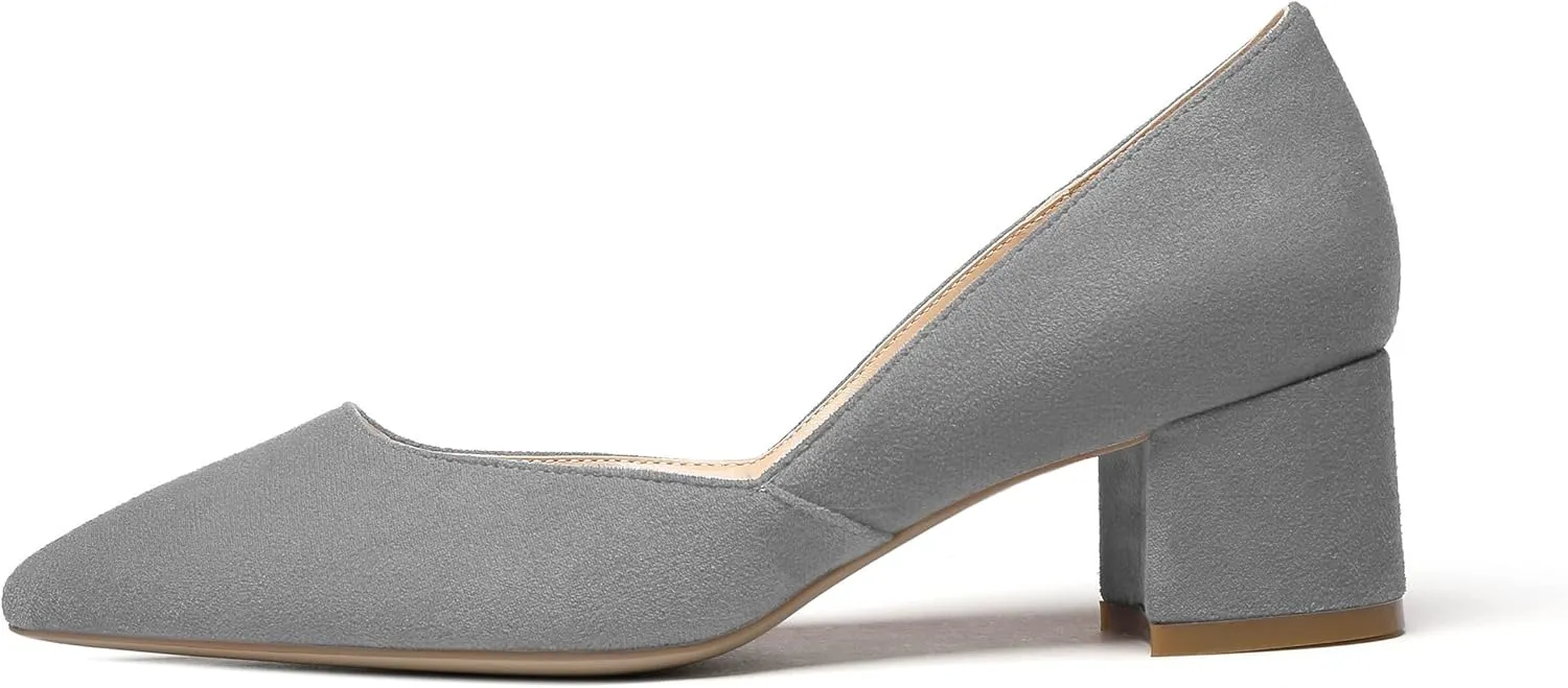 Mettesally Women’s Fashion Block Heel Pumps Pointed Toe D’Orsay Chunky Heel 2inch Dress Wedding Shoes