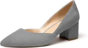 Mettesally Women’s Fashion Block Heel Pumps Pointed Toe D’Orsay Chunky Heel 2inch Dress Wedding Shoes