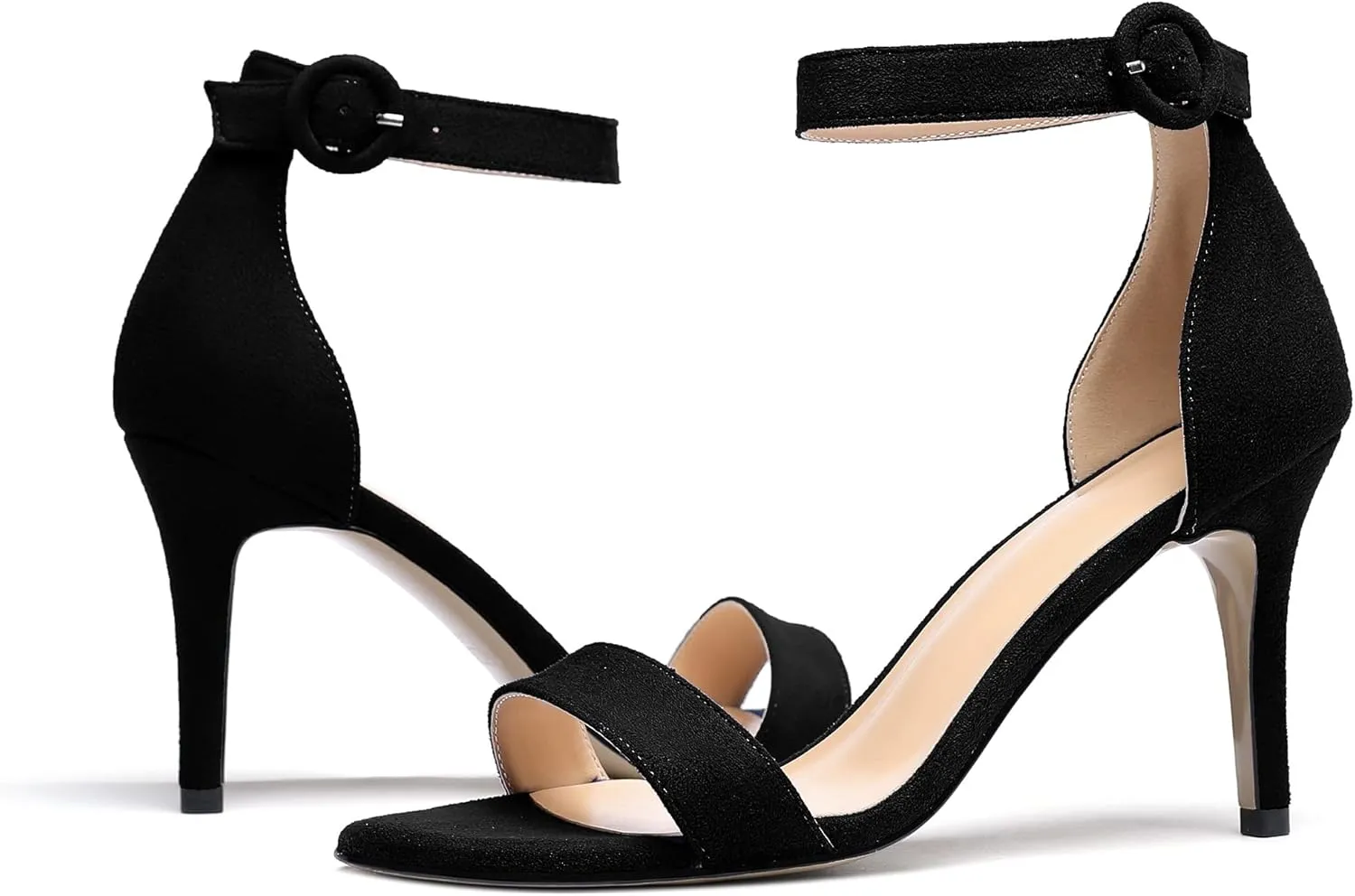 Mettesally Women's Open Toe Ankle Strappy Sandals Glitter High Heels Wedding Dress Shoes