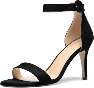Mettesally Women's Open Toe Ankle Strappy Sandals Glitter High Heels Wedding Dress Shoes