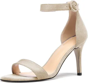 Mettesally Women's Open Toe Ankle Strappy Sandals Glitter High Heels Wedding Dress Shoes