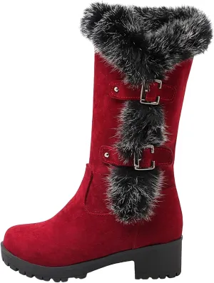 Mid Calf Boots Snow Boots for Women Autumn And Winter Women's Casual Frosted Mid-Length Boots Low Heel Mid-Calf Boots