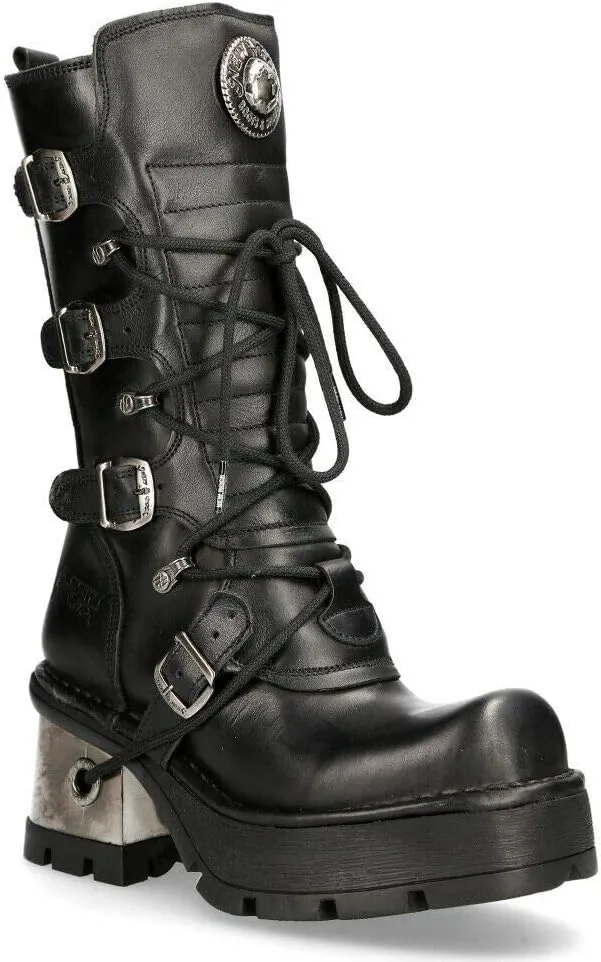 NEWROCK 373-S33 Ladies Black 100% Leather Boots Goth Punk Emo Rock Biker Boots