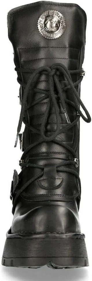 NEWROCK 373-S33 Ladies Black 100% Leather Boots Goth Punk Emo Rock Biker Boots