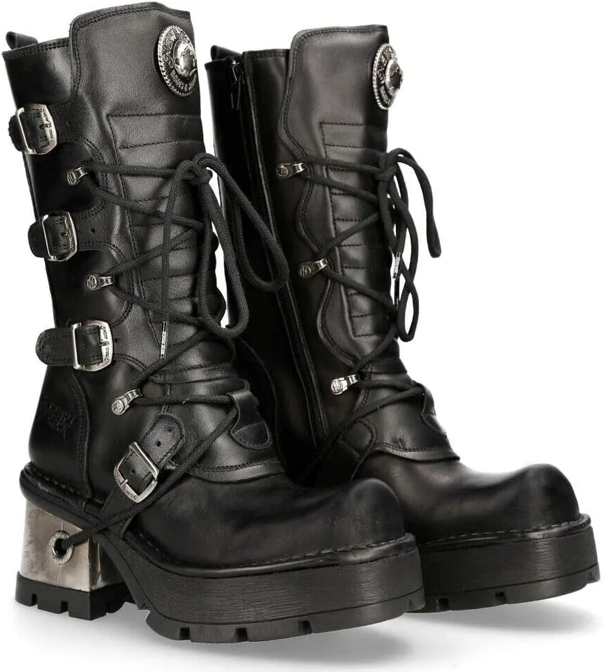 NEWROCK 373-S33 Ladies Black 100% Leather Boots Goth Punk Emo Rock Biker Boots