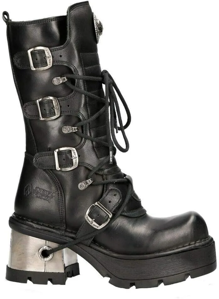 NEWROCK 373-S33 Ladies Black 100% Leather Boots Goth Punk Emo Rock Biker Boots