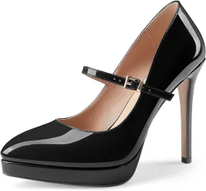 Oh Mispares Womens Stiletto High Heels Thin Platform Styling Pointed Toe Mary Jane Style Summer Dress Pumps 5 inch Trendy Office Wear Shoes