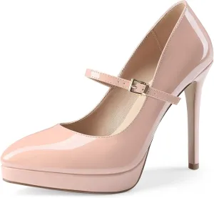 Oh Mispares Womens Stiletto High Heels Thin Platform Styling Pointed Toe Mary Jane Style Summer Dress Pumps 5 inch Trendy Office Wear Shoes