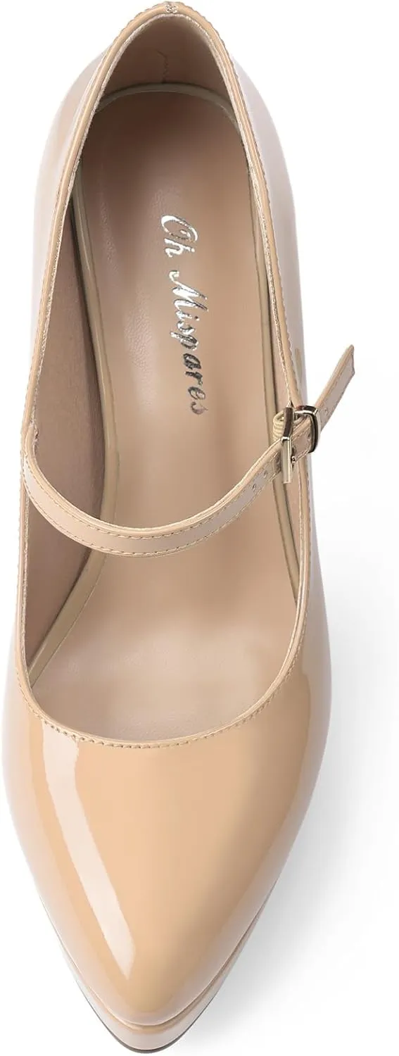 Oh Mispares Womens Stiletto High Heels Thin Platform Styling Pointed Toe Mary Jane Style Summer Dress Pumps 5 inch Trendy Office Wear Shoes