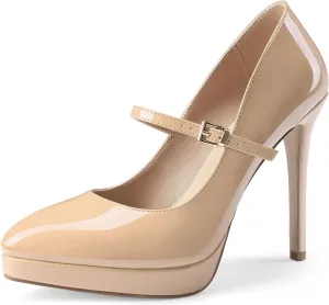 Oh Mispares Womens Stiletto High Heels Thin Platform Styling Pointed Toe Mary Jane Style Summer Dress Pumps 5 inch Trendy Office Wear Shoes