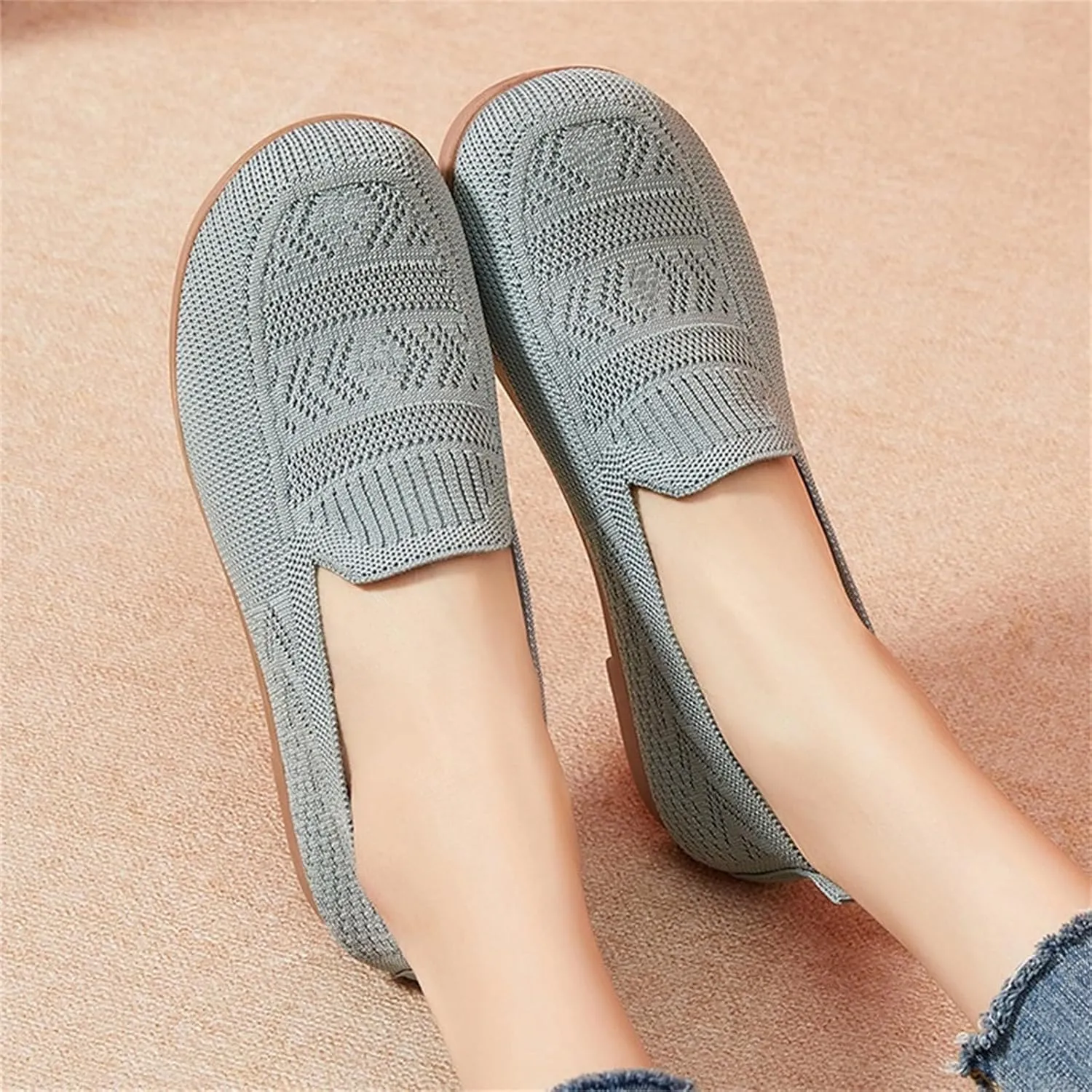 Orthopedic Shoes, Women's Comfortable Breathable Knitted Sneakers Slip-On Sneakers for Women Woven Cut-Out Orthopedic Arch Support Walking Shoes