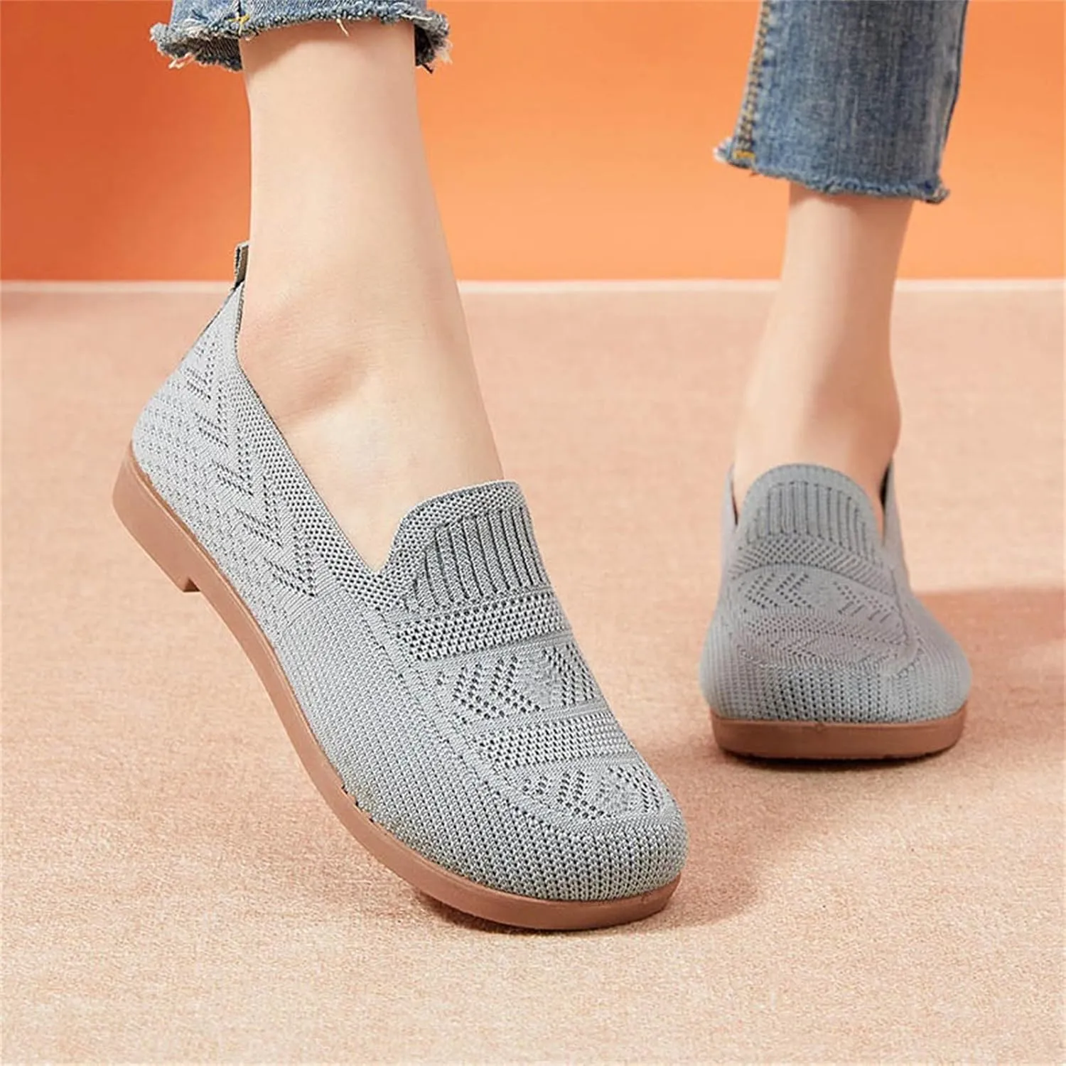 Orthopedic Shoes, Women's Comfortable Breathable Knitted Sneakers Slip-On Sneakers for Women Woven Cut-Out Orthopedic Arch Support Walking Shoes
