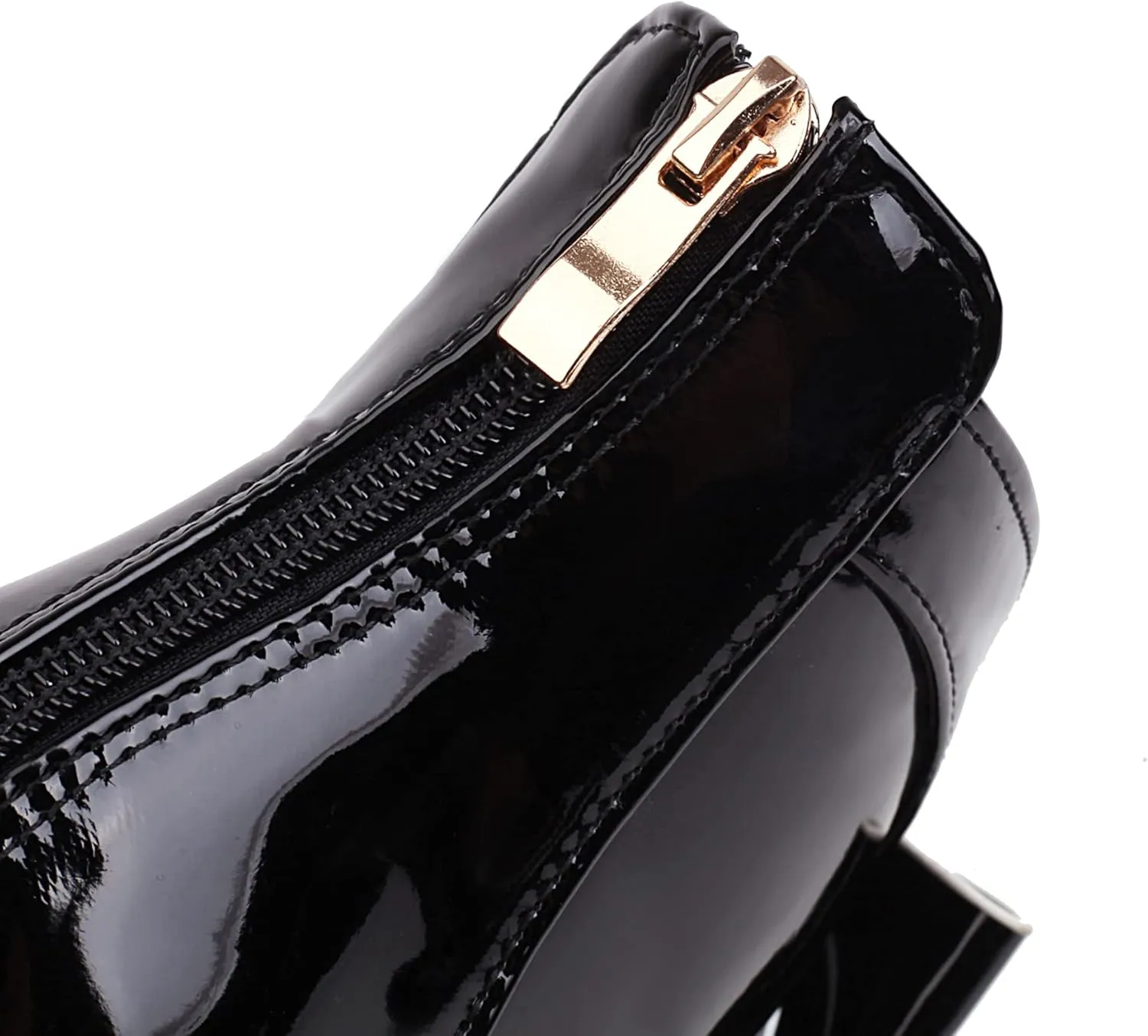 Patent Leather Gogo Boots Chunky Heel Ankle Boots Round Toe High Block Heel Booties Bow Back Zipper Womens Short Boots