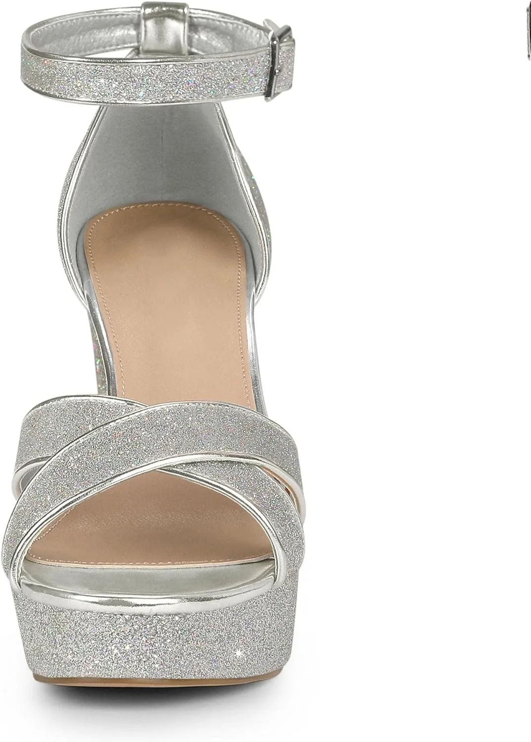 Perphy Glitter Platform Heel Crisscross Strap Chunky Heels Sandals for Women