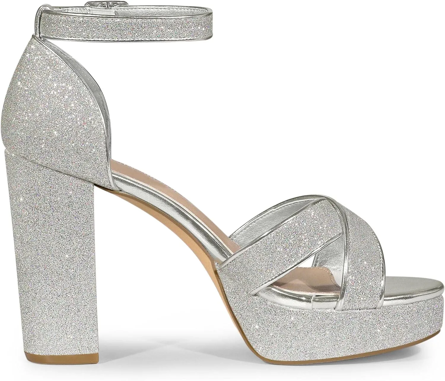 Perphy Glitter Platform Heel Crisscross Strap Chunky Heels Sandals for Women