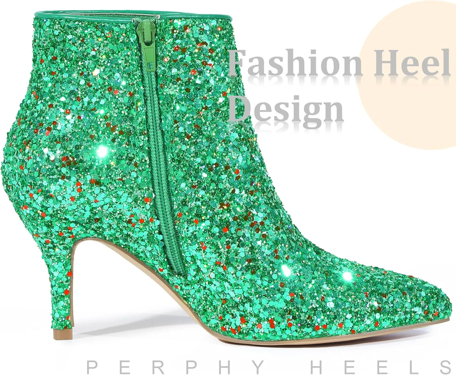 Perphy Glitter Sequin Pointed Toe Stiletto Heel Ankle Boots for Women