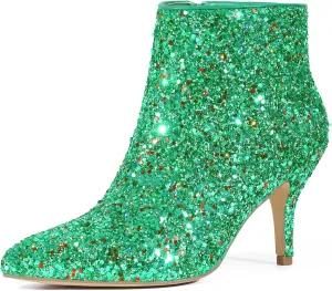Perphy Glitter Sequin Pointed Toe Stiletto Heel Ankle Boots for Women