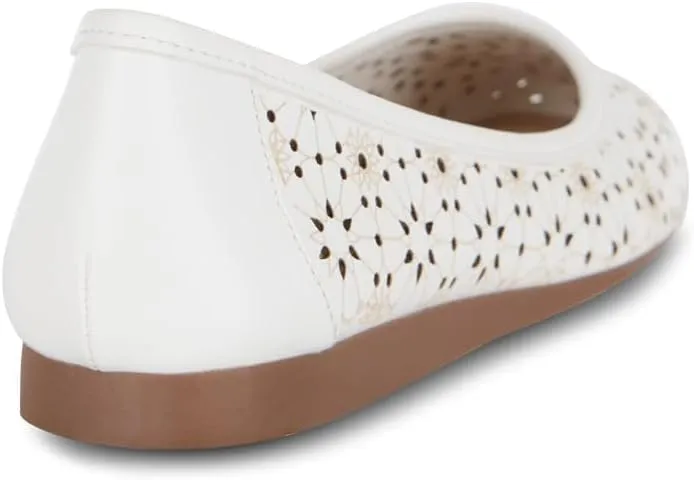 Priscilla Womens Flats  Comfortable Vegan Slip-On Shoes with Memory Foam, Breathable Eyelet Stitch Detail, Available in Black, Cafe, White, Medium & Wide Sizes 6-10