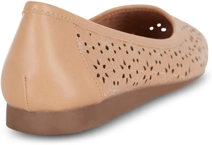 Priscilla Womens Flats  Comfortable Vegan Slip-On Shoes with Memory Foam, Breathable Eyelet Stitch Detail, Available in Black, Cafe, White, Medium & Wide Sizes 6-10