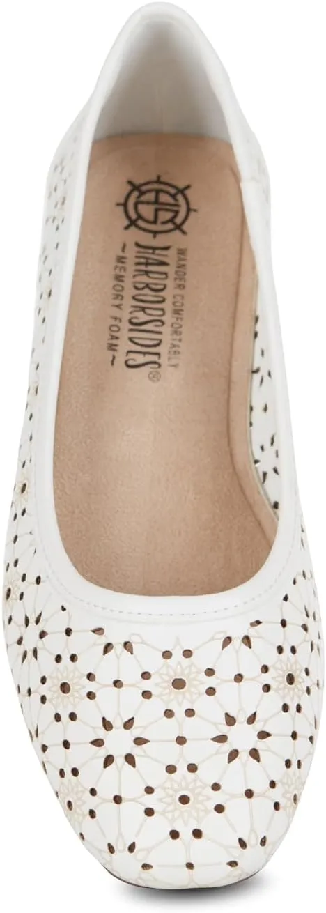 Priscilla Womens Flats  Comfortable Vegan Slip-On Shoes with Memory Foam, Breathable Eyelet Stitch Detail, Available in Black, Cafe, White, Medium & Wide Sizes 6-10