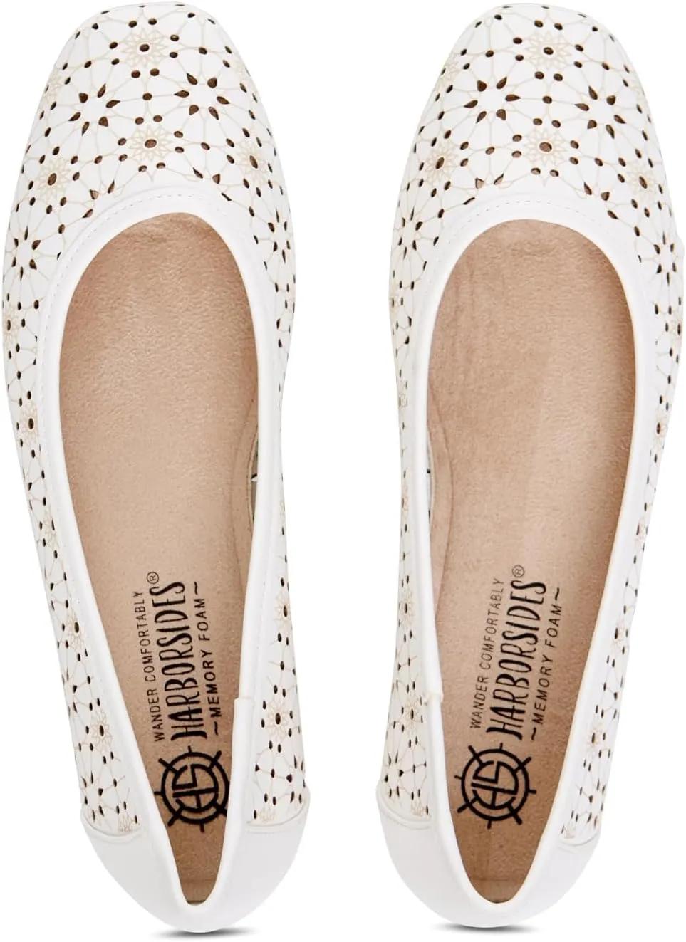Priscilla Womens Flats  Comfortable Vegan Slip-On Shoes with Memory Foam, Breathable Eyelet Stitch Detail, Available in Black, Cafe, White, Medium & Wide Sizes 6-10