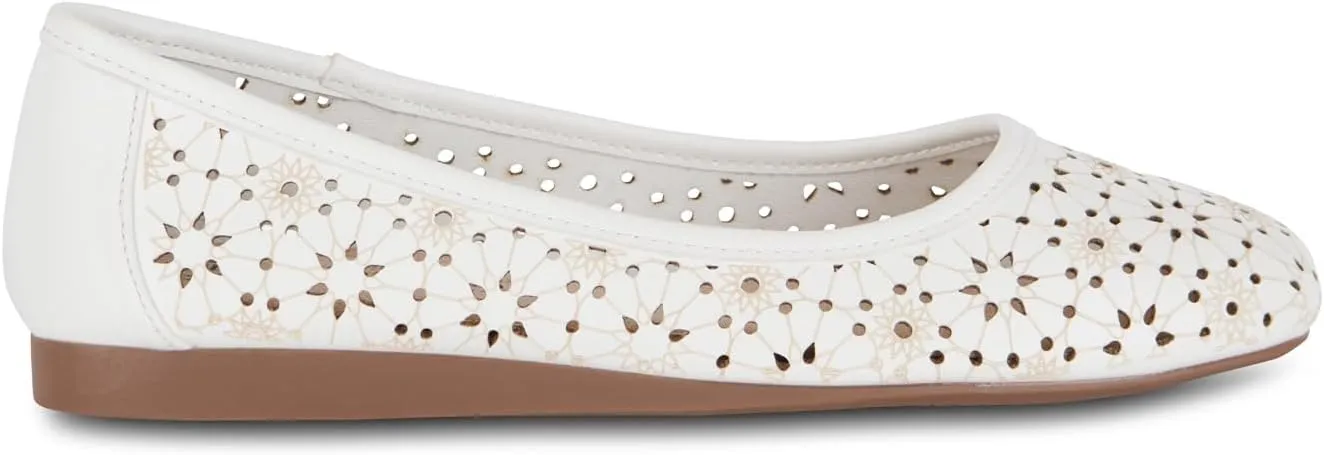 Priscilla Womens Flats  Comfortable Vegan Slip-On Shoes with Memory Foam, Breathable Eyelet Stitch Detail, Available in Black, Cafe, White, Medium & Wide Sizes 6-10
