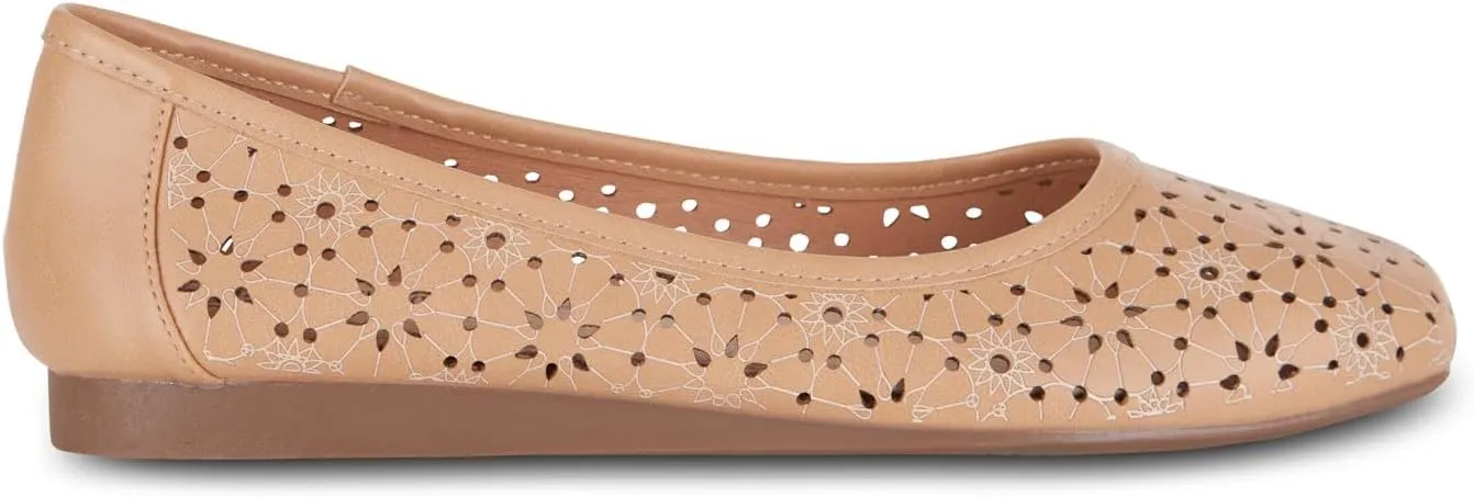 Priscilla Womens Flats  Comfortable Vegan Slip-On Shoes with Memory Foam, Breathable Eyelet Stitch Detail, Available in Black, Cafe, White, Medium & Wide Sizes 6-10