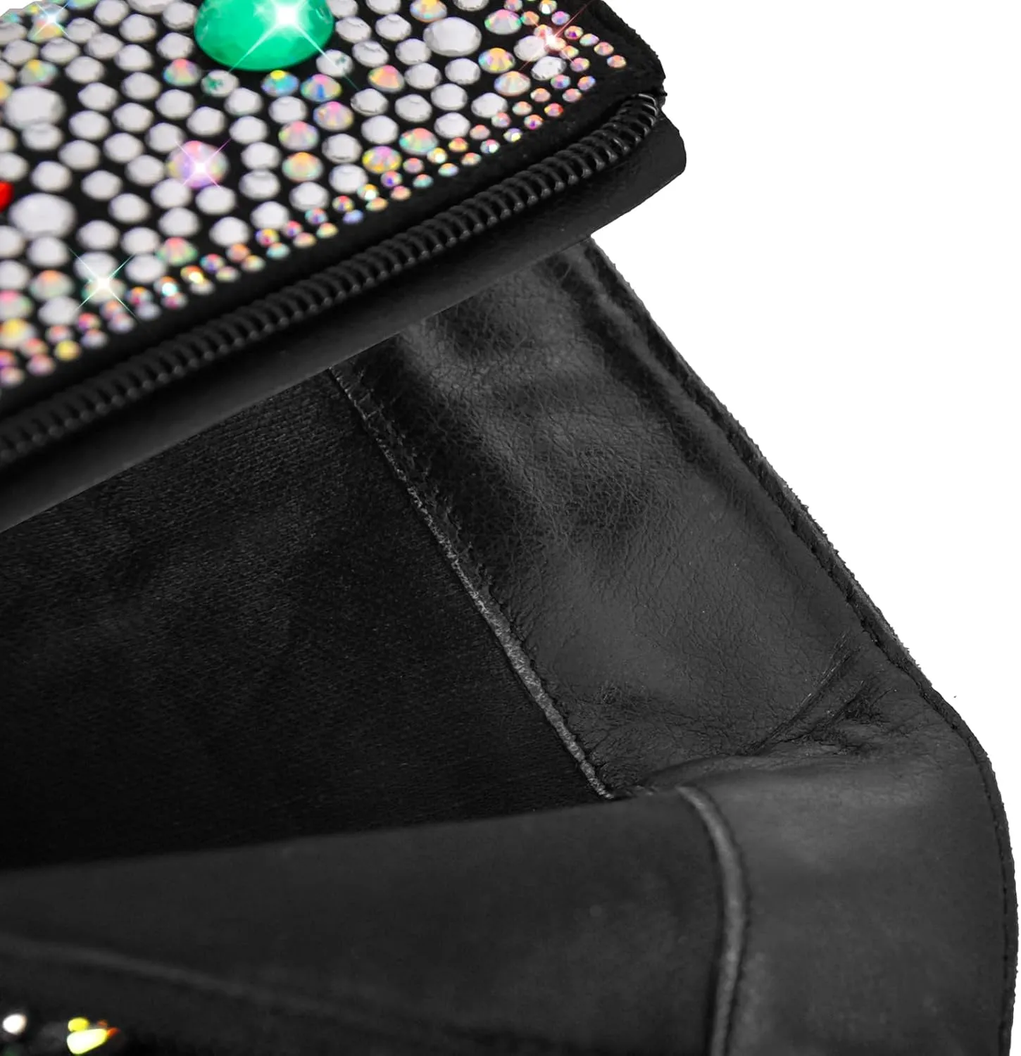 richealnini Rhinestones Ankle Boots with Side Zippers Mid Top Block Heels Sparkly Zip Up Short Booties