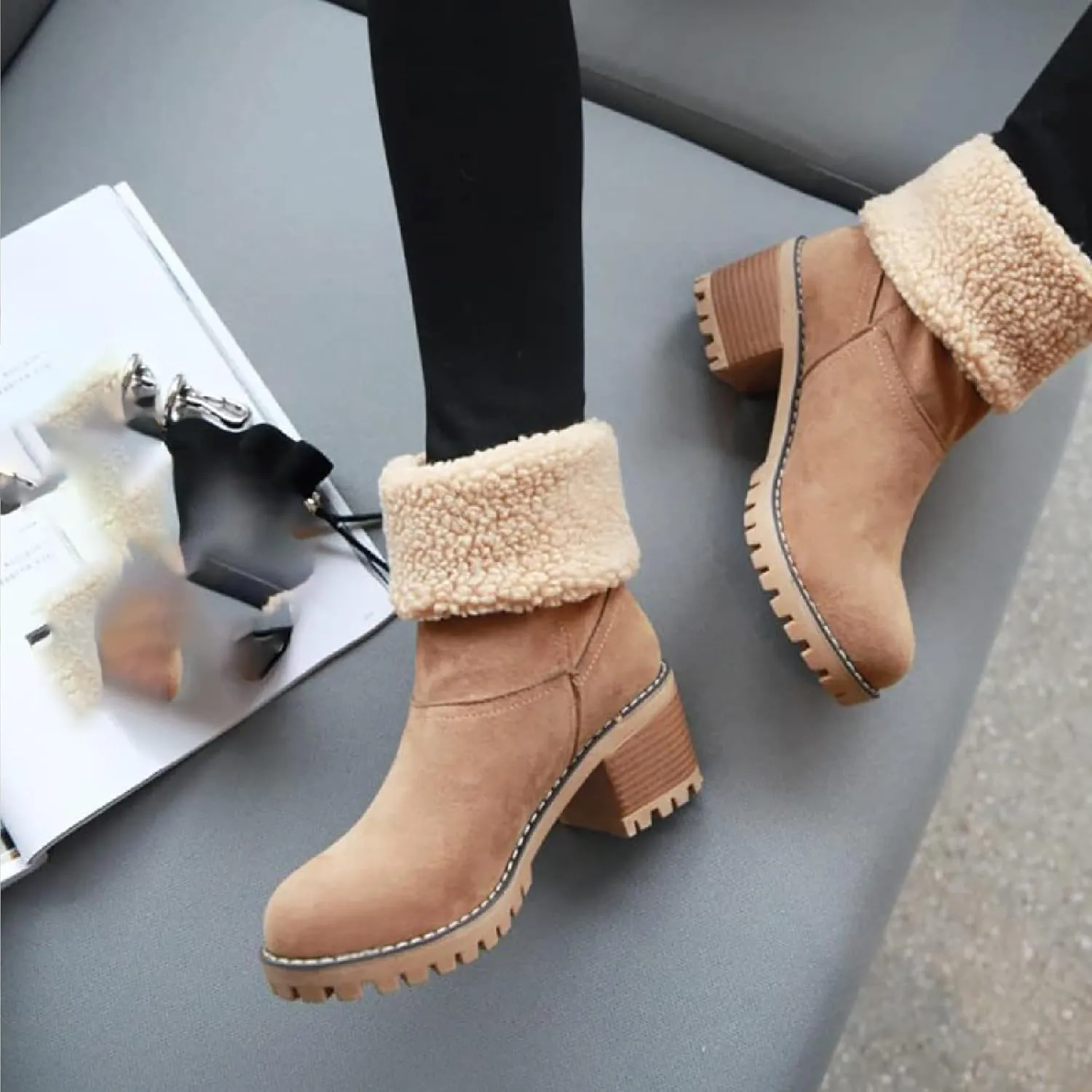 Sheremart Boots, Sheremart Seniors' Chunky Heel Winter Boots, Women's Chunky Heel Round Toe Snow Boots