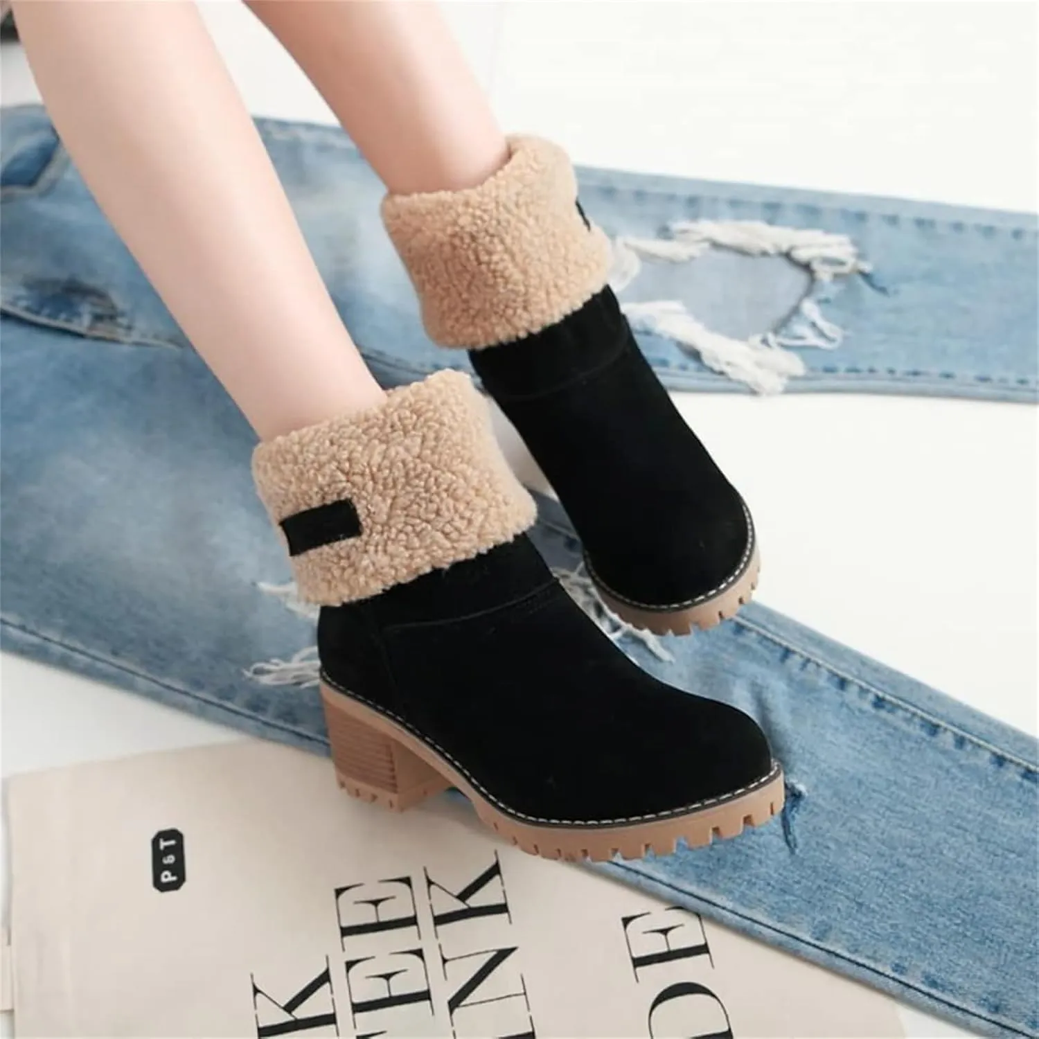 Sheremart Boots, Sheremart Seniors' Chunky Heel Winter Boots, Women's Chunky Heel Round Toe Snow Boots
