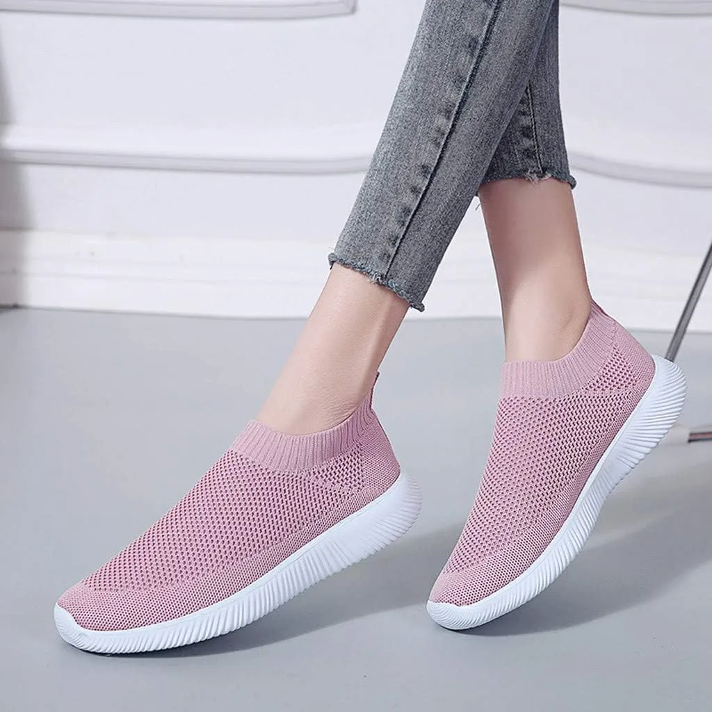 Slip On Orthopedic Sneakers Women Breathable Mesh Knitted Woven L𝐨w Top Walking Shoes Wide Width Soft Sole Arch Support Non-Slip Shoes