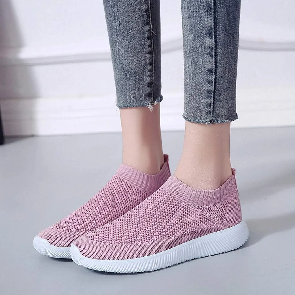 Slip On Orthopedic Sneakers Women Breathable Mesh Knitted Woven L𝐨w Top Walking Shoes Wide Width Soft Sole Arch Support Non-Slip Shoes