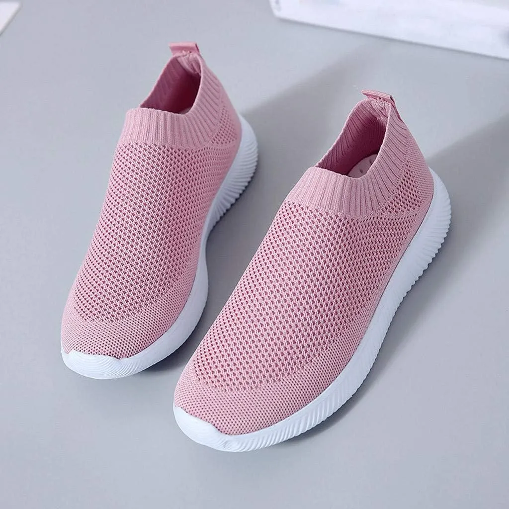 Slip On Orthopedic Sneakers Women Breathable Mesh Knitted Woven L𝐨w Top Walking Shoes Wide Width Soft Sole Arch Support Non-Slip Shoes