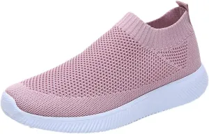 Slip On Orthopedic Sneakers Women Breathable Mesh Knitted Woven L𝐨w Top Walking Shoes Wide Width Soft Sole Arch Support Non-Slip Shoes