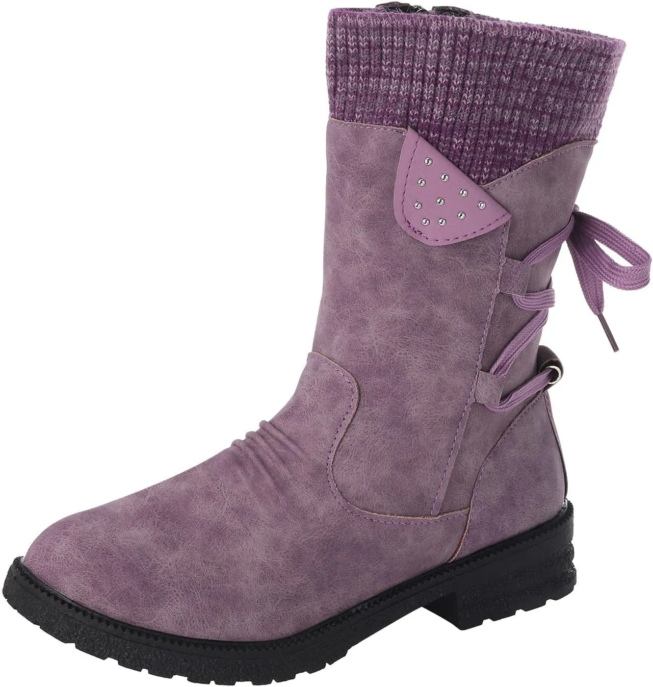 Snow Boots for Women Platform Boots for Women Chunky Heel Retro Style Lace-Up Chunky Heel Mid-Calf Boots Snow Boots