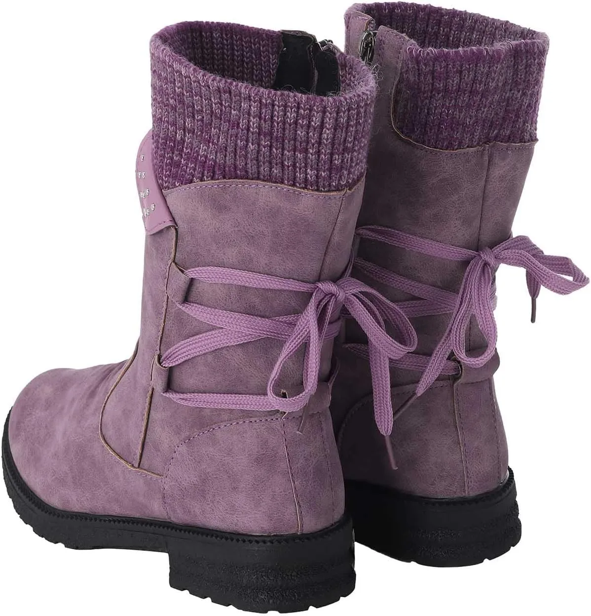 Snow Boots for Women Platform Boots for Women Chunky Heel Retro Style Lace-Up Chunky Heel Mid-Calf Boots Snow Boots