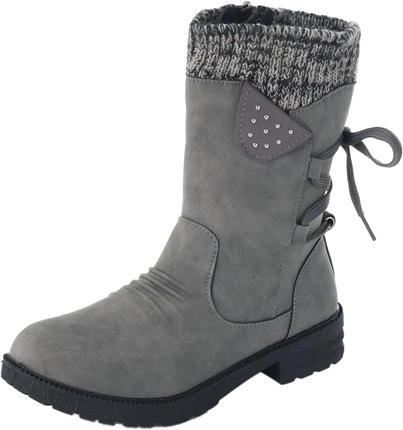 Snow Boots for Women Platform Boots for Women Chunky Heel Retro Style Lace-Up Chunky Heel Mid-Calf Boots Snow Boots
