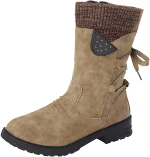 Snow Boots for Women Platform Boots for Women Chunky Heel Retro Style Lace-Up Chunky Heel Mid-Calf Boots Snow Boots
