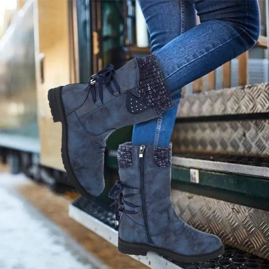 Snow Boots for Women Platform Boots for Women Chunky Heel Retro Style Lace-Up Chunky Heel Mid-Calf Boots Snow Boots