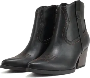 Soda ABEAM ~ Women Pointed Toe Medium Heel Ankle Shaft Western Boot Bootie with Side Zipper