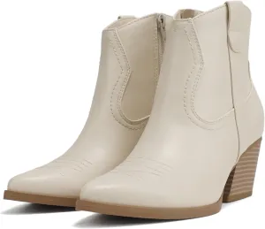Soda ABEAM ~ Women Pointed Toe Medium Heel Ankle Shaft Western Boot Bootie with Side Zipper
