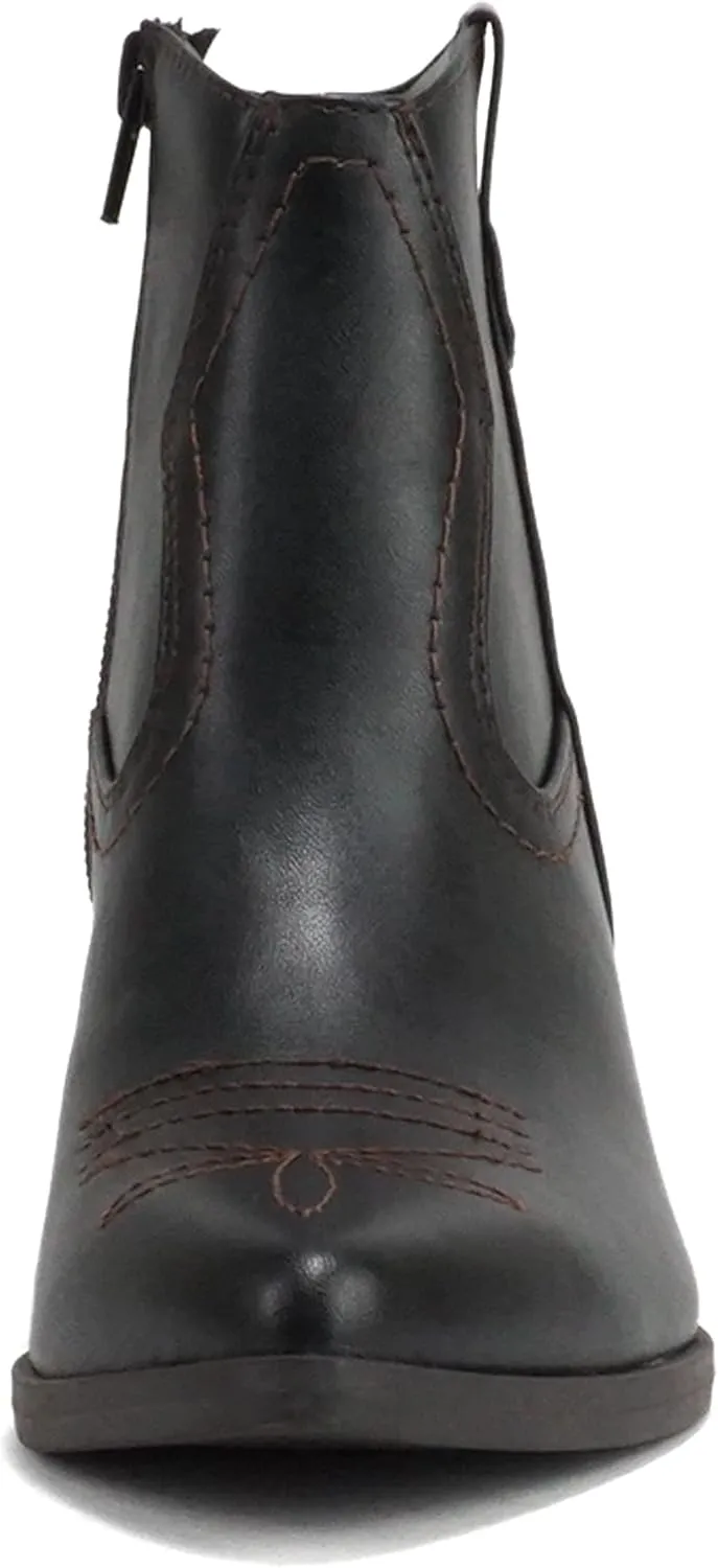 Soda ABEAM ~ Women Pointed Toe Medium Heel Ankle Shaft Western Boot Bootie with Side Zipper