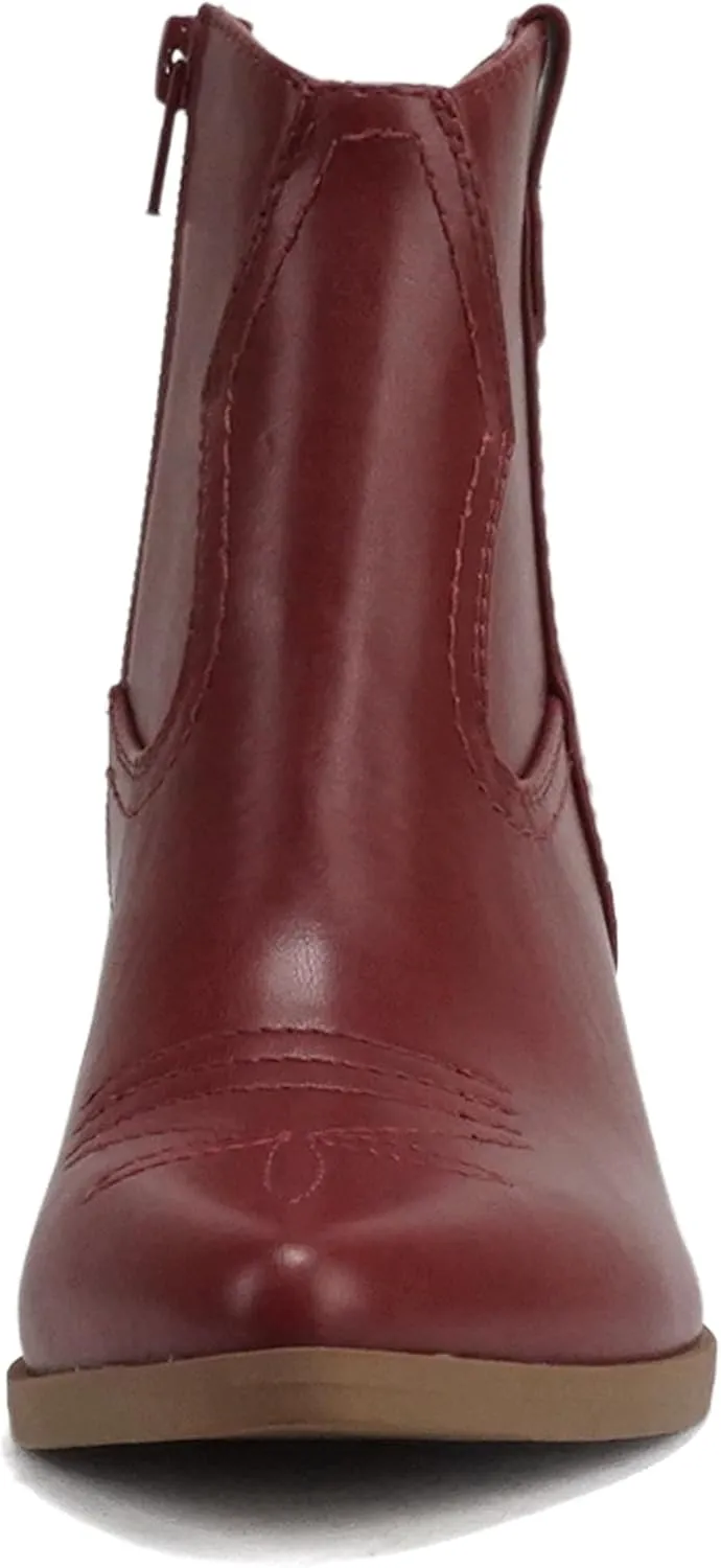 Soda ABEAM ~ Women Pointed Toe Medium Heel Ankle Shaft Western Boot Bootie with Side Zipper