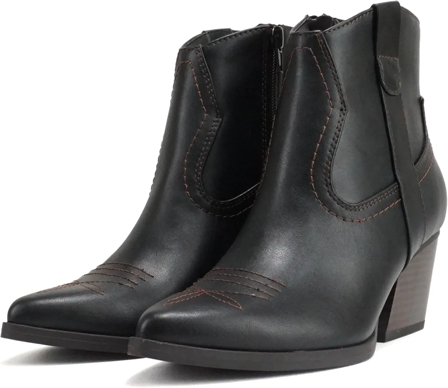 Soda ABEAM ~ Women Pointed Toe Medium Heel Ankle Shaft Western Boot Bootie with Side Zipper