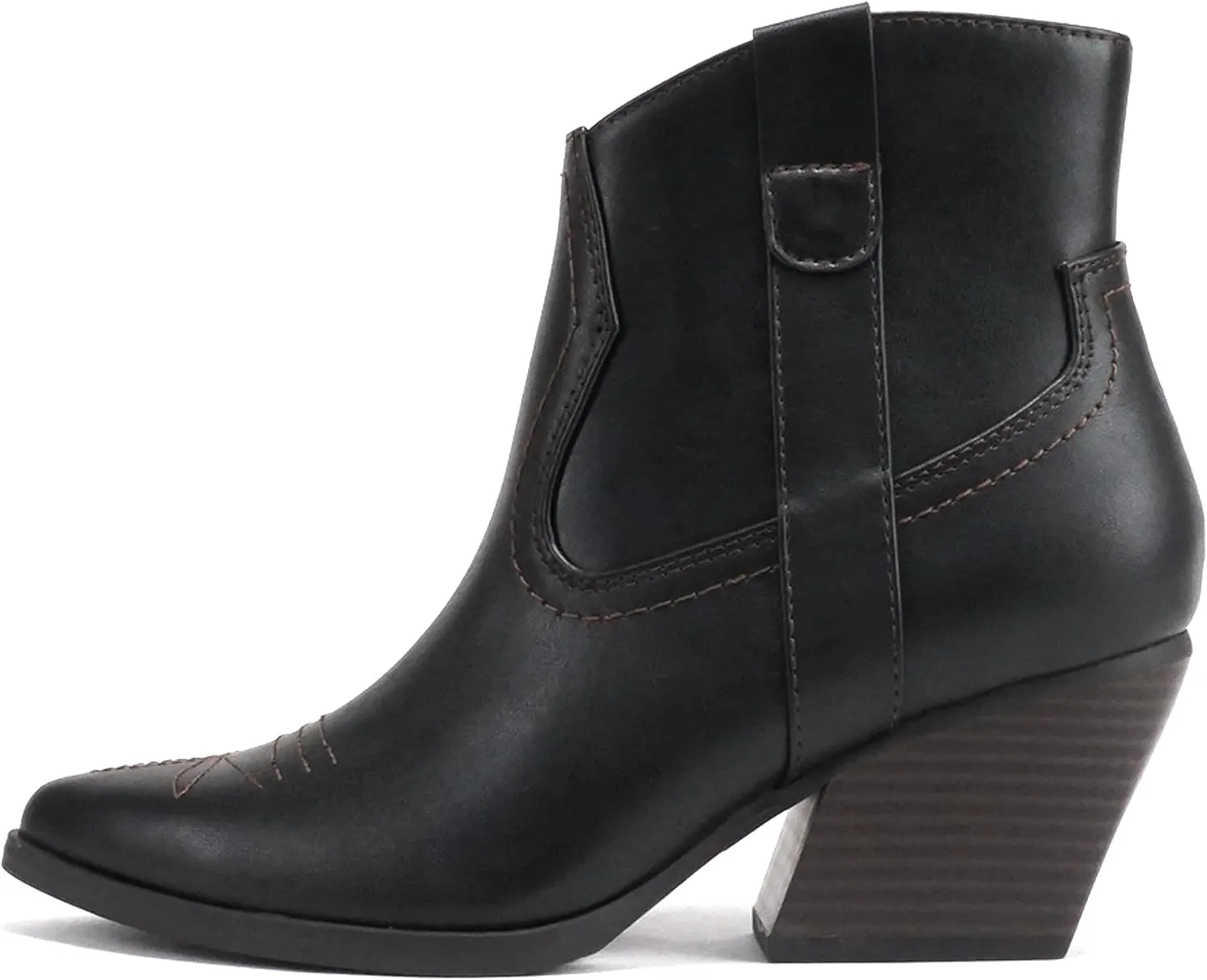 Soda ABEAM ~ Women Pointed Toe Medium Heel Ankle Shaft Western Boot Bootie with Side Zipper
