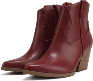 Soda ABEAM ~ Women Pointed Toe Medium Heel Ankle Shaft Western Boot Bootie with Side Zipper